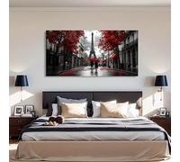 JKEVCBIAX Rainy Street Scene Canvas Wall Art- Including Pedestrians And Trees, Perfect for Room Decor Living Room Artwork(30x60cm/No frame)