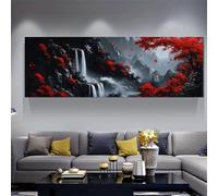 JKEVCBIAX Red Maple Trees Cascading Waterfalls in the Style Large Chinese L Canvas Art Painting Poster Wall Pictures for Home Decor(80x240cm/No frame)
