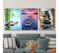 JKEVCBIAX stacked zen stone art canvas print art,seaside sunset poster,buddha rock balance painting,suitable for home wall decoration(60x90cmx3/No frame)