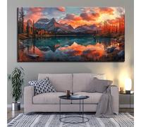 JKEVCBIAX Sunset Hill canvas wall- stunning National Park views with vibrant red skies and mirrored Home Decoration Exquisite Poster Art(60x120cm/No frame)