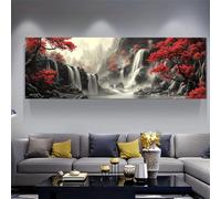 JKEVCBIAX Trees Waterfalls in Black White Red，Mountain Abstract Canvas Wall Decor Large Nature River Wall Art Big Canvas Wall Art(35x105cm/No frame)