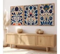 JKEVCBIAX Vintage Scandinavian Blue Floral Canvas Art - Modern Abstract Wall Art Decorative Wall(70x90cmx3/NO frame)