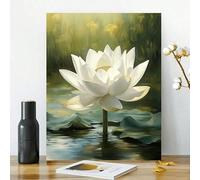 JKEVCBIAX White for Lotus Flower-Wrapped Canvas Panel, Elegant White for Lotus Flower Suitable for Modern Farmhouse Scandinavian Decor(50x70cm/No frame)