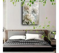 JKEVCBIAX White Peony Flower Canvas Wall Art- Large Blooming Peonies on Beige Green Canvas, Elegant for Bedroom Kitchen Home Decor(80x120cm/No frame)
