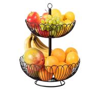 JKFGYTHG 2 Tier Fruit Bowl Large Basket - Keeps Fruits and Veg Fresh - Vegetable Stand Vintage Style Black - Countertop Metal Fruit Bowls for The Kitchen (33 x 33 x 38,5 cm) Fruit and Veg Storage