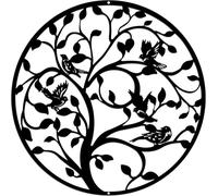JKFGYTHG Tree of Life Metal Wall Art, Hummingbirds Wall Decor Sculpture Silhouette Round Plaque Artwork Wall Hanging Decoration for Indoor Outdoor Outdorr Home Garden, 30x30cm