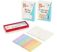 JKG® 25 PIECE CHALK & ERASER SET FOR KIDS - Children's Outside Pavement Patio Drawing Chalk & Sponge Eraser For Walls, Blackboard, Chalkboard, School (12 WHITE CHALK, 12 MULTI COLOURED, 1 ERASER)