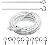 JKG® NET CURTAIN WIRE CORD - 8 Pairs Hooks And Eyes Set | Cut To Any Size | Perfect for Hanging Up Window Net Curtains | Long Voil Wire Cord Curtain Kit | Voile Curtain Wire Hooks Vine Eyes [4m Wire]