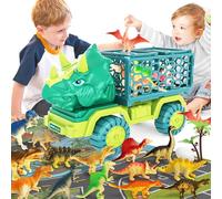 JKGIFTS Dinosaur Truck Toy for Kids Age 3+, Triceratops Transport Car Carrier Truck with 15 Dino Figures Activity Play Mat Egg and Trees Dinosaur Escape Play Set Boys Girls Easter Birthday