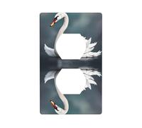 JKIEGOQ Beautiful White Swan Printing Double Socket Wall Panel Electrical Socket Cover Plate Decoration Heat Resistant 4.5x2.76in