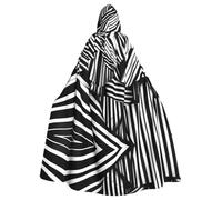 JKIEGOQ Black and white geometric lines Pattern Adult Hooded Cape Cloak for Halloween Costume Parties and More