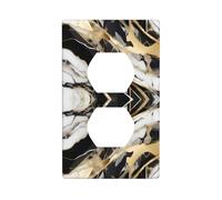JKIEGOQ Black White Gold Foil Marble Printing Double Socket Wall Panel Electrical Socket Cover Plate Decoration Heat Resistant 4.5x2.76in
