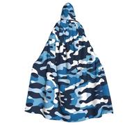 JKIEGOQ Blue Camo Pattern Adult Hooded Cape Cloak for Halloween Costume Parties and More