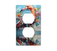 JKIEGOQ Colorful Oil Painting of Flamingos Printing Double Socket Wall Panel Electrical Socket Cover Plate Decoration Heat Resistant 4.5x2.76in