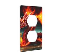 JKIEGOQ Dragon King in Fire Printing Double Socket Wall Panel Electrical Socket Cover Plate Decoration Heat Resistant 4.5x2.76in