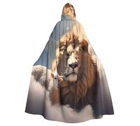 JKIEGOQ Lamb with A Lion On The Clouds Pattern Adult Hooded Cape Cloak for Halloween Costume Parties and More