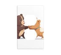 JKIEGOQ Little Bear and Puppy Playing Together Printing Double Socket Wall Panel Electrical Socket Cover Plate Decoration Heat Resistant 4.5x2.76in