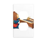 JKIEGOQ Little Bear Playing The Organ Printing Double Socket Wall Panel Electrical Socket Cover Plate Decoration Heat Resistant 4.5x2.76in