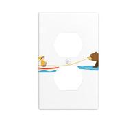JKIEGOQ Little Bear Pulling a Boat Printing Double Socket Wall Panel Electrical Socket Cover Plate Decoration Heat Resistant 4.5x2.76in