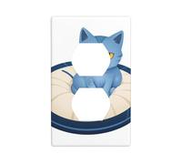 JKIEGOQ Little Blue cat on The Pillow Printing Double Socket Wall Panel Electrical Socket Cover Plate Decoration Heat Resistant 4.5x2.76in