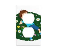 JKIEGOQ Little boy Sleeping on The Grass Printing Double Socket Wall Panel Electrical Socket Cover Plate Decoration Heat Resistant 4.5x2.76in