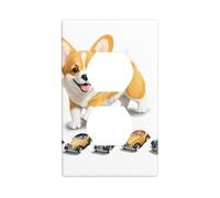 JKIEGOQ Little Corgi Playing with a car Printing Double Socket Wall Panel Electrical Socket Cover Plate Decoration Heat Resistant 4.5x2.76in