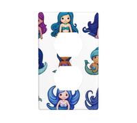 JKIEGOQ Mermaid Sisters Printing Double Socket Wall Panel Electrical Socket Cover Plate Decoration Heat Resistant 4.5x2.76in