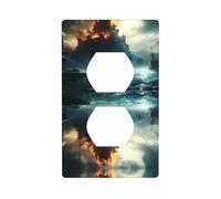 JKIEGOQ Mysterious City in The Sea Printing Double Socket Wall Panel Electrical Socket Cover Plate Decoration Heat Resistant 4.5x2.76in