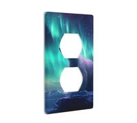 JKIEGOQ Northern Lights Polar Bear Printing Double Socket Wall Panel Electrical Socket Cover Plate Decoration Heat Resistant 4.5x2.76in