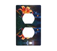 JKIEGOQ Orange Lily Printing Double Socket Wall Panel Electrical Socket Cover Plate Decoration Heat Resistant 4.5x2.76in