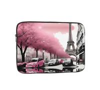 JKIEGOQ Paris Street Eiffel Tower Pink Floral Pattern Portable Laptop Sleeve Case - Shockproof Portable Laptop Sleeve Bag 17 inch for Men and Women Business Travel, Office Daily Use