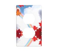 JKIEGOQ Rainbow Passing Through Maple Leaves Printing Double Socket Wall Panel Electrical Socket Cover Plate Decoration Heat Resistant 4.5x2.76in