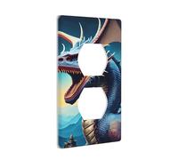 JKIEGOQ Roaring Dragon Printing Double Socket Wall Panel Electrical Socket Cover Plate Decoration Heat Resistant 4.5x2.76in