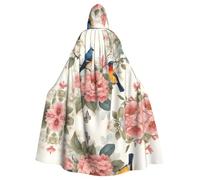 JKIEGOQ Romantic Fancy Floral Birds Butterfly Pattern Adult Hooded Cape Cloak for Halloween Costume Parties and More