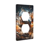 JKIEGOQ Rugby on Fire Printing Double Socket Wall Panel Electrical Socket Cover Plate Decoration Heat Resistant 4.5x2.76in