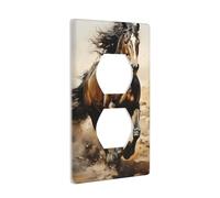 JKIEGOQ Western Horse Printing Double Socket Wall Panel Electrical Socket Cover Plate Decoration Heat Resistant 4.5x2.76in