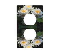 JKIEGOQ White Lotus Flowers Printing Double Socket Wall Panel Electrical Socket Cover Plate Decoration Heat Resistant 4.5x2.76in