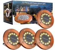 JKIMK Solar Ground Lights Outdoor Waterproof Flat Garden Solar Disk Lights Outdoor Floor Lights 12 LED 4 Pack for Garden Patio Pathway Landscape Driveway Yard Path Decor