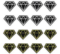 JKJF 16 Pcs Diamond Embroidery Patches - Black Gold & Silver - Geometric Metallic - Iron On & Sew On - Diamond Shaped - Fabric Applique Patches