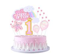 JKJF 1st Birthday Cake Decoration for Girls First Birthday Cake Topper Rainbow Cloud Happy Birthday Cake Topper Star Balloon Cupcake Topper for Baby Shower Girls Birthday Party