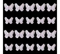 JKJF 20 Pcs Lace Trim Butterfly Applique Sew on Iron On Patches - Double Layers Organza for DIY Crafts, Clothes, Dress, Hat, Bride, Hair Accessories, Wedding Decor - White, 2 Sizes