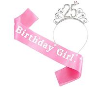 JKJF 25th Birthday Sash and Tiara Set Crystal Rhinestone 25th Birthday Crown Birthday Girl Sash Birthday Satin Sash for Birthday Party Supplies and Decorations