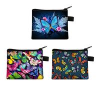 JKJF 3 Pcs Butterflies Travel Makeup Bags Small Portable Cosmetic Organizer Pouch Toiletry Storage Purse for Women and Girls - Style 1