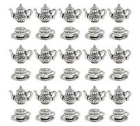 JKJF 30 Pcs Metal Teapot Tea Cup Charms Pendants Mini Coffee Mug Pendants Vintage Tea Kettle Charms Bulk Pendant for DIY Crafts Bracelet Earrings Necklace Jewelry - Silver