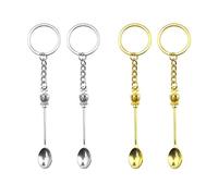 JKJF 4 Pcs Mini Crown Spoon Keychain Teaspoon Pendant Necklace Key Ring Micro Scoops Tableware Charms Pendant Loop for Spices Sand Salts - Gold Silver