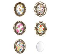JKJF 5 Pcs Wedding Bouquet Photo Charm DIY Pin Brooch Boutonniere Making Kit Lacy Oval Frame Bridal Charm Graduation Memorial Photo Charm Clear Glass Cabochon Picture Frame for DIY Jewelry Crafts