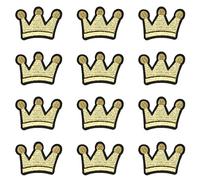JKJF Crown Embroidery Patches Crown Iron on Patches King Queen Sew On Applique Badge for Clothes Backpack Shoes Jacket Jeans Hat Dress Curtain DIY Crafts - Gold 12 Pcs