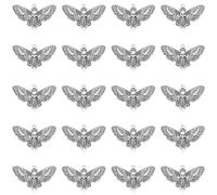 JKJF Pack of 20 Moth Charms Pendants Vintage Moth Pendant Metal Skull Moth Charms Dangle for DIY Earring Necklace Bracelet Foot Bands Jewellery - Antique Silver