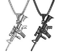JKJF Submachine Gun Pendant Necklace for Men Boys - Black Silver Style 1