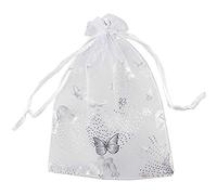 Jkjlorey 100Pcs 9X12cm Butterfly Organza Jewelry Gift Pouch Candy Pouch Drawstring Wedding Favor Bags White